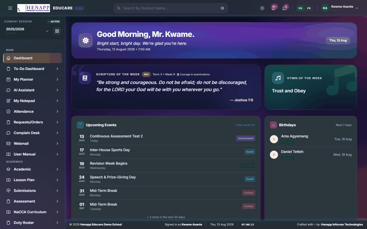 The dashboard you land on after signing in.