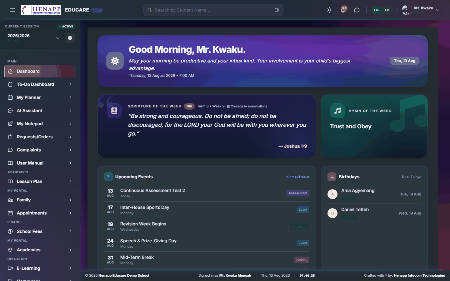 The dashboard you land on after signing in.