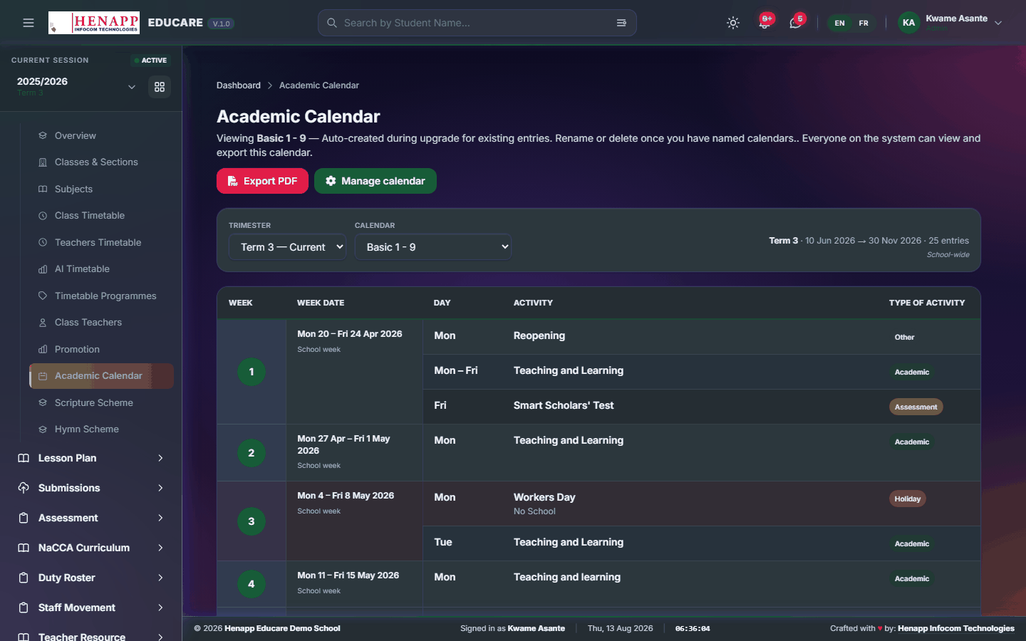 Academic Calendar — Academic