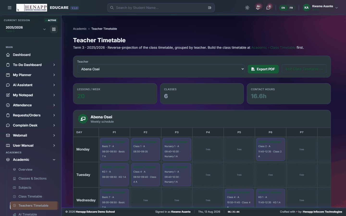 Teachers Timetable — Academic
