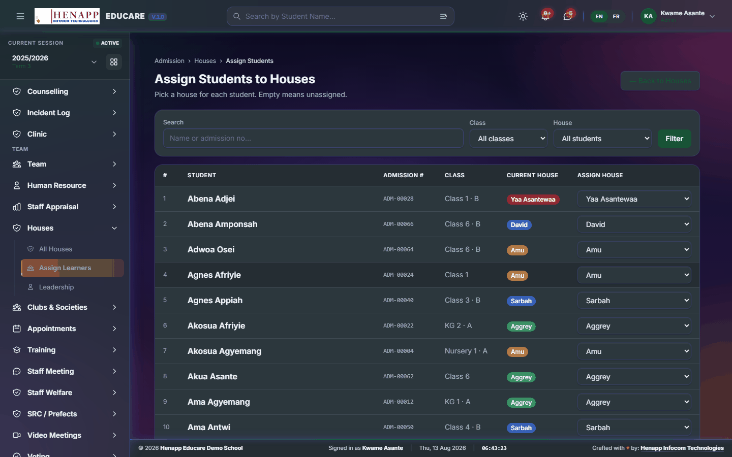 Assign Learners — Houses