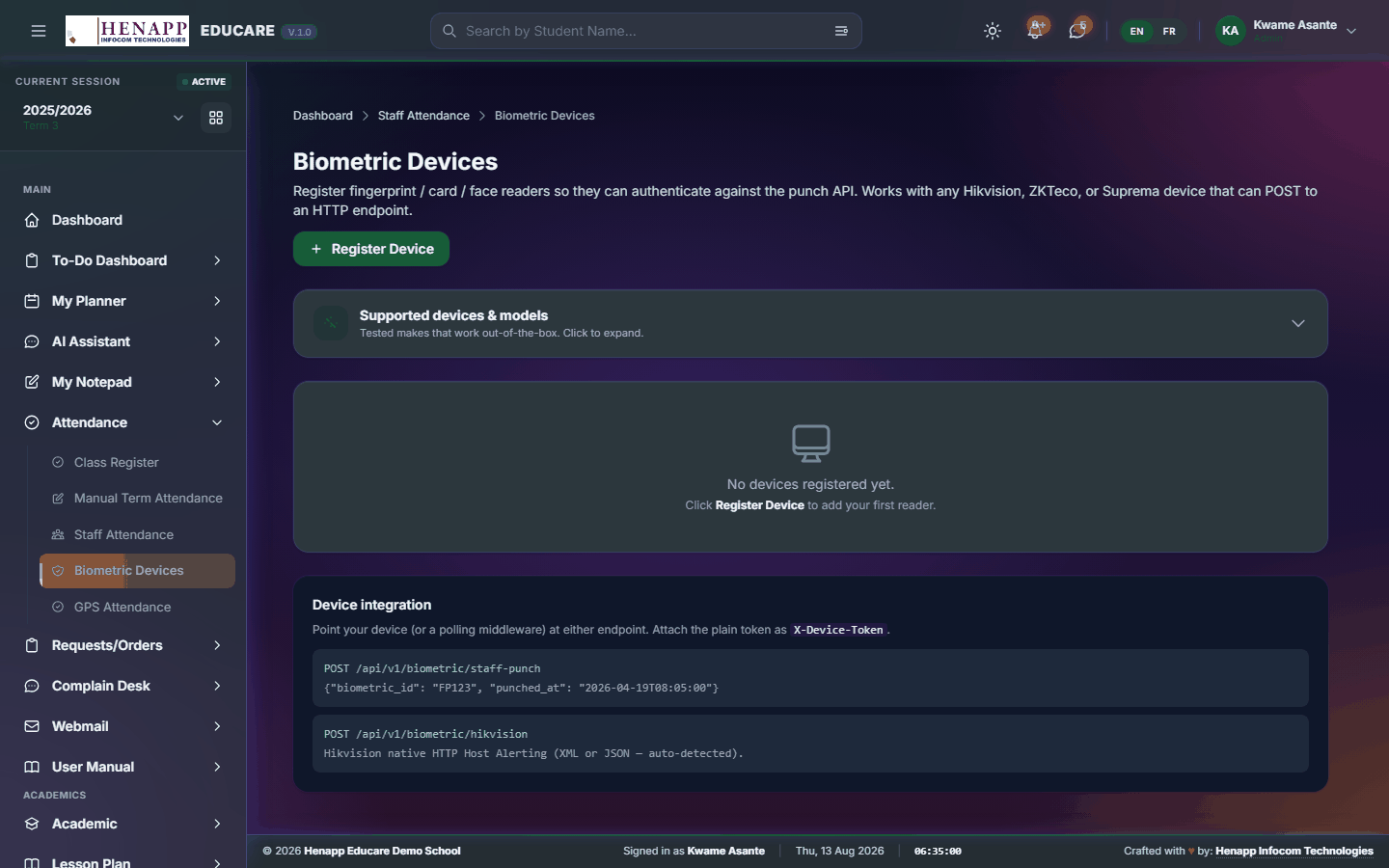 Biometric Devices — Attendance