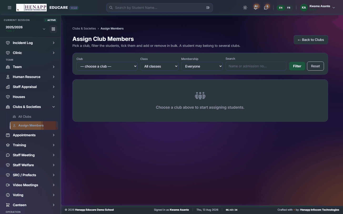 Assign Members — Clubs & Societies