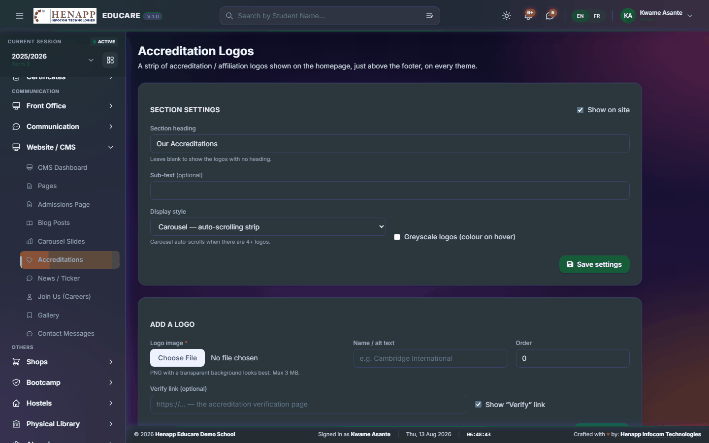 Accreditations — Website / CMS