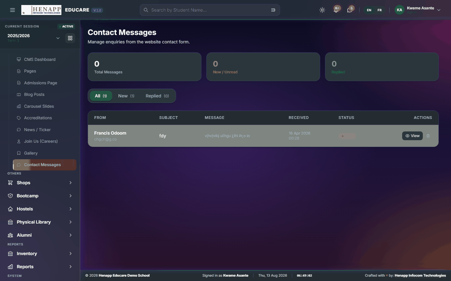 Contact Messages — Website / CMS