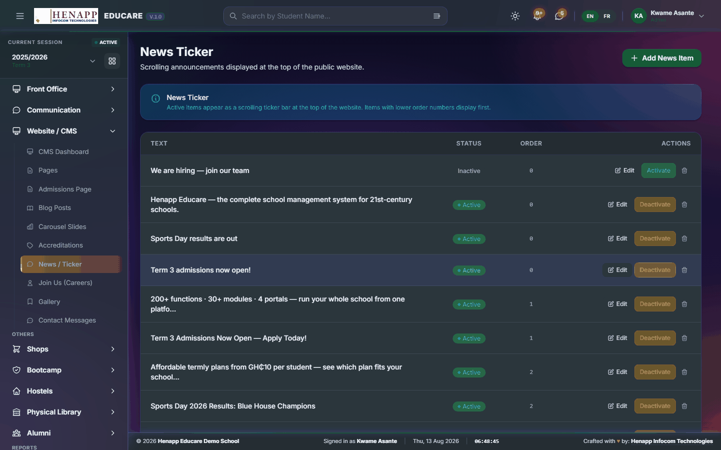 News / Ticker — Website / CMS