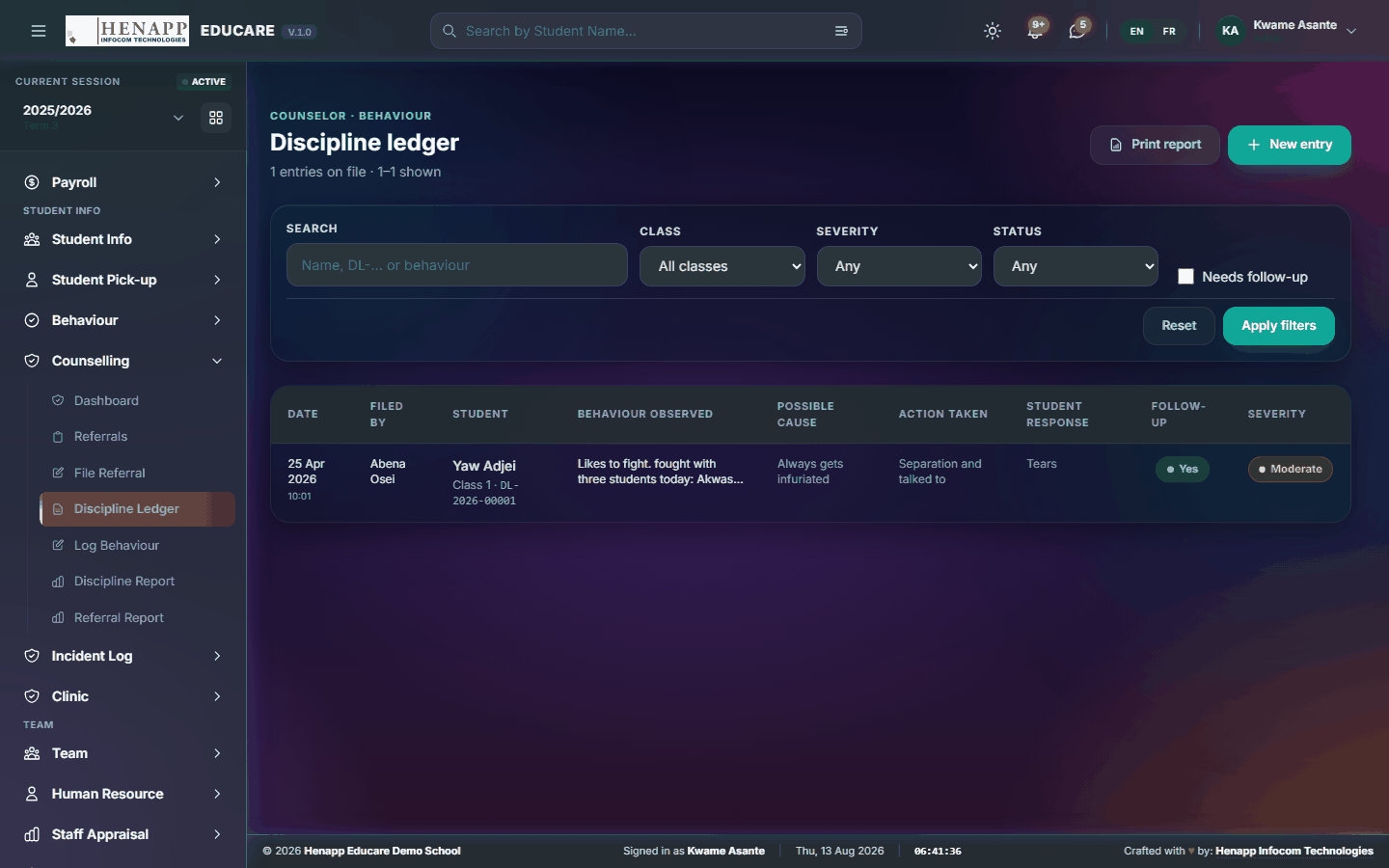 Discipline Ledger — Counselling