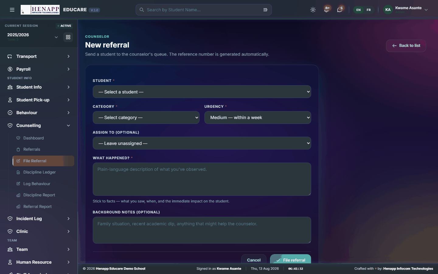 File Referral — Counselling