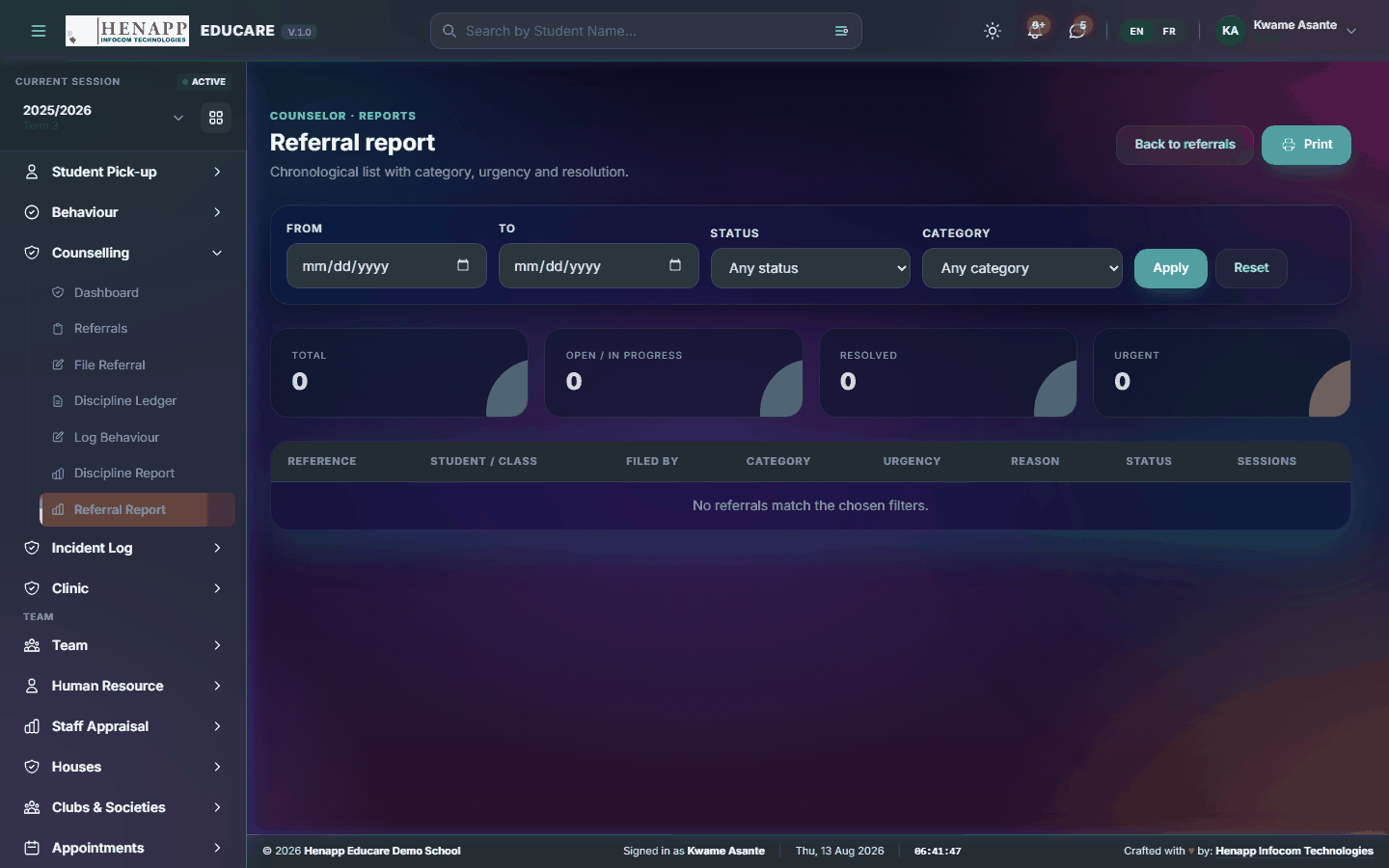 Referral Report — Counselling