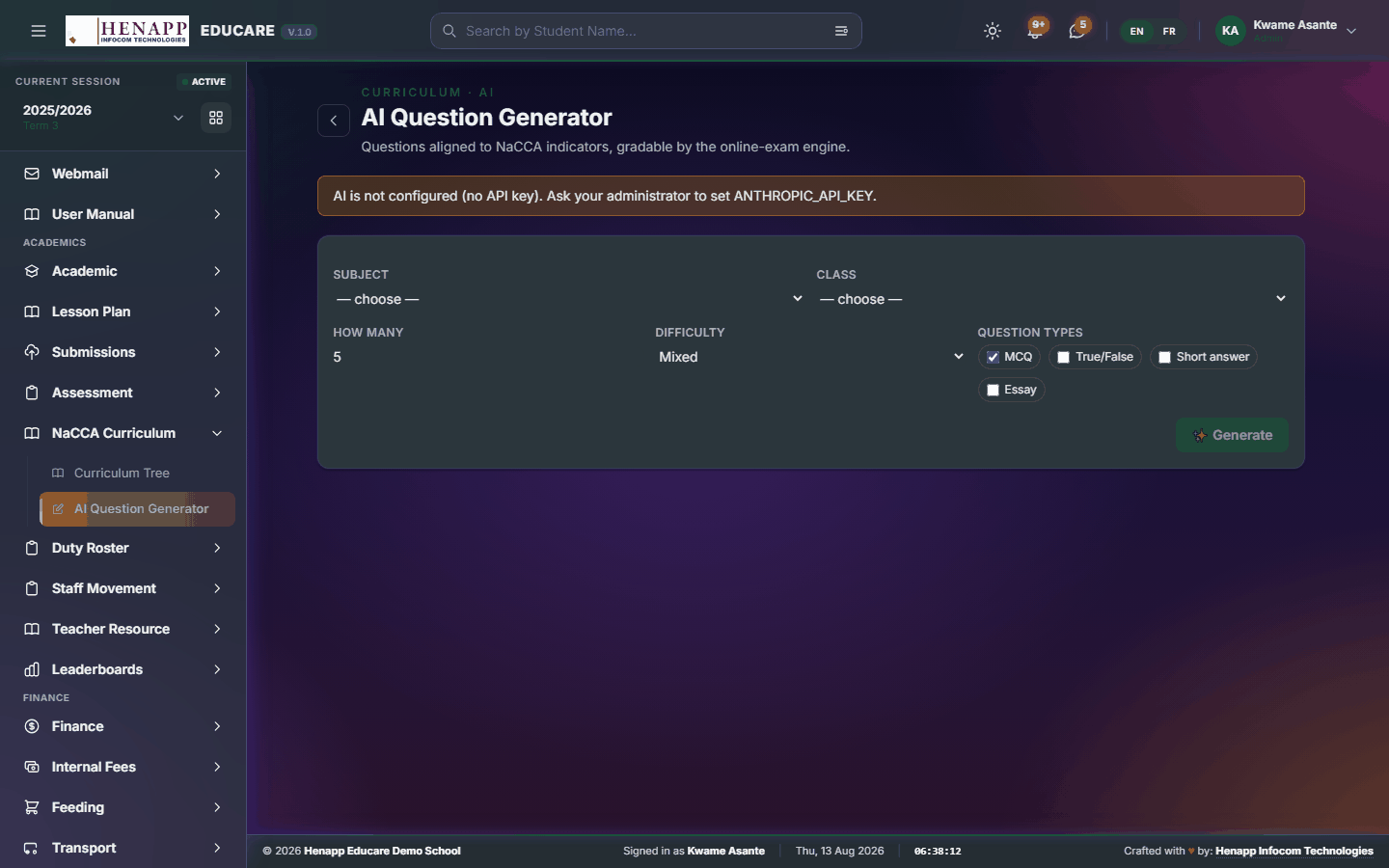 AI Question Generator — NaCCA Curriculum