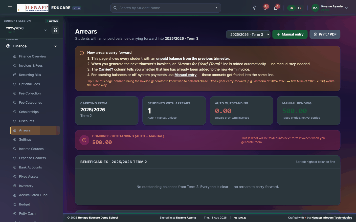 Arrears — Finance