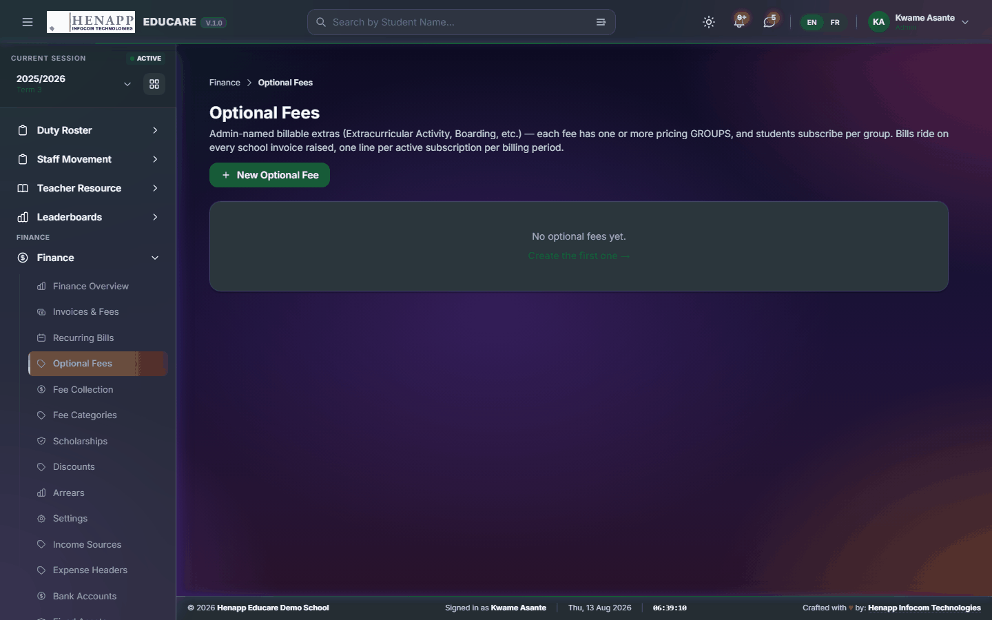 Optional Fees — Finance