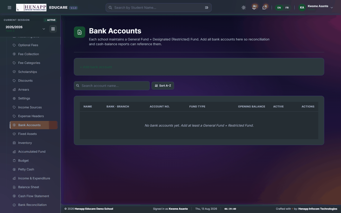 Bank Accounts — Finance