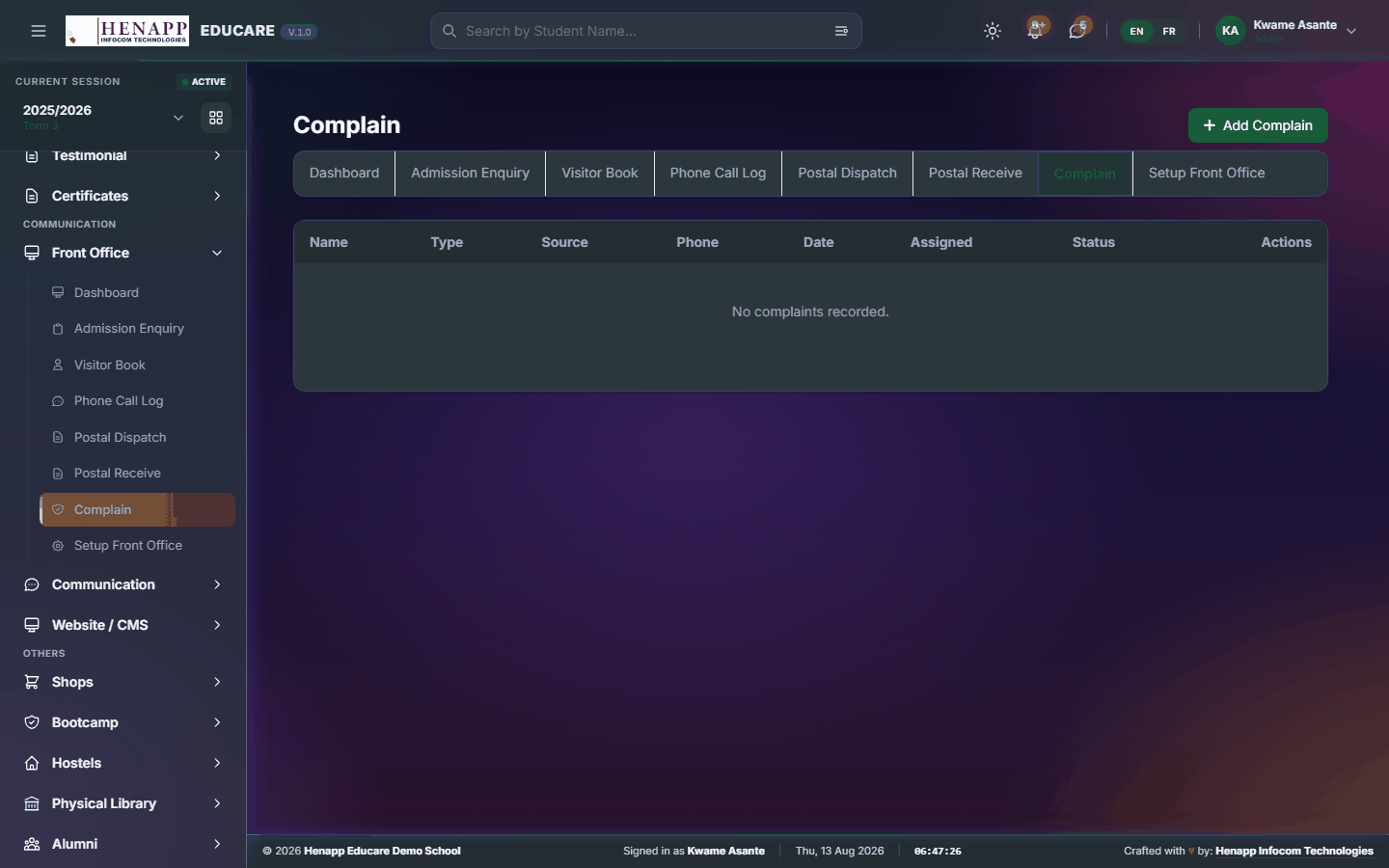 Complain — Front Office