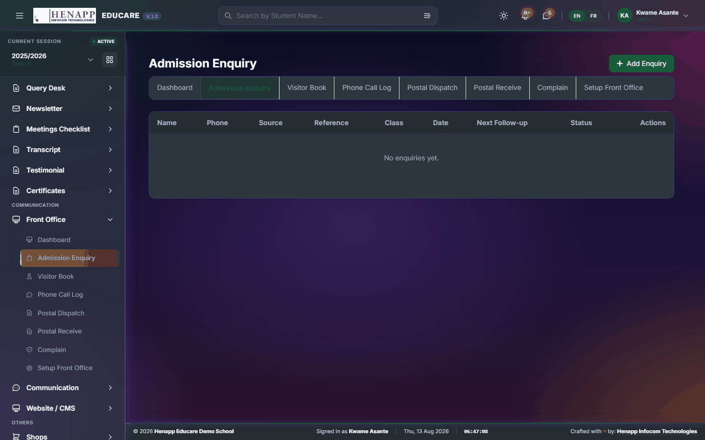 Admission Enquiry — Front Office