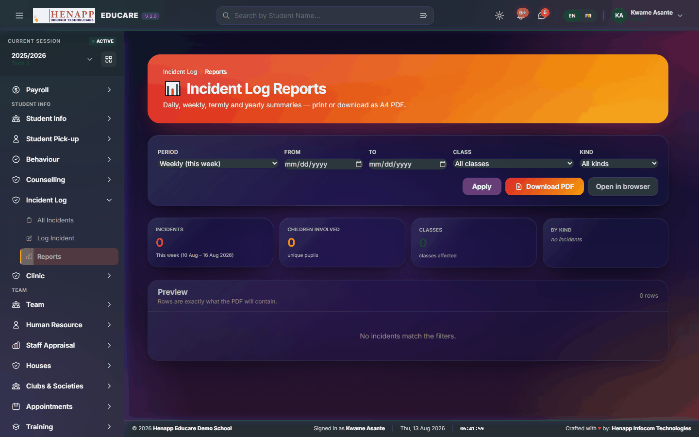 Reports — Incident Log