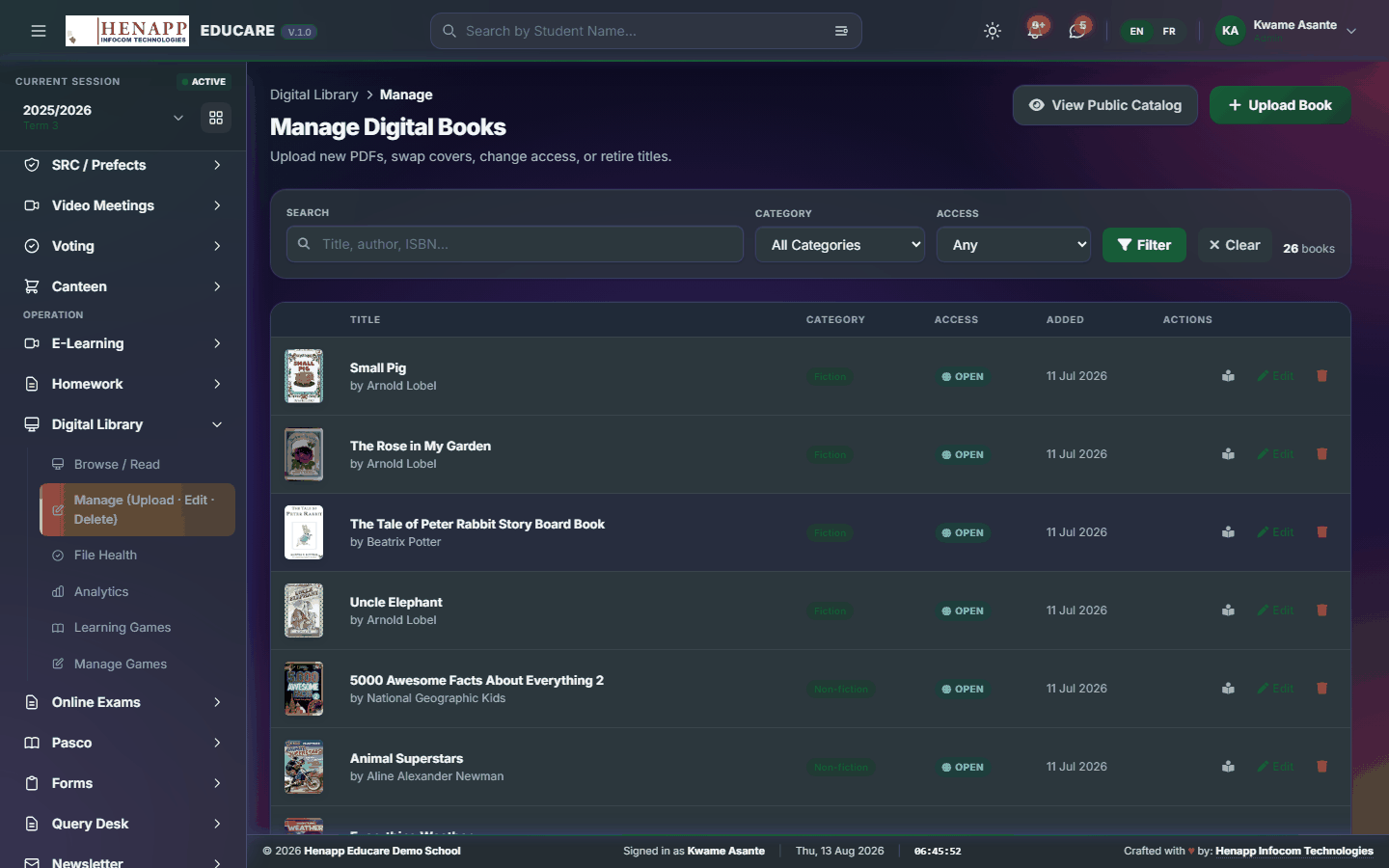 Manage (Upload · Edit · Delete) — Digital Library