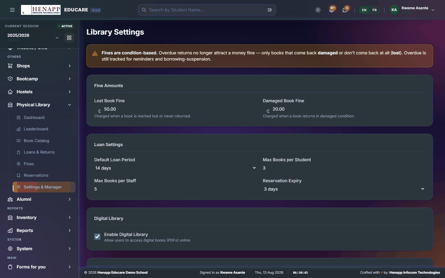 Settings & Manager — Physical Library