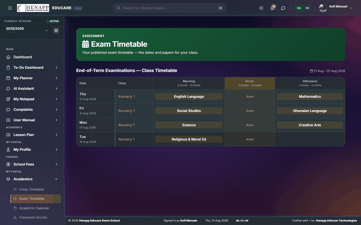 Exam Timetable — Academics