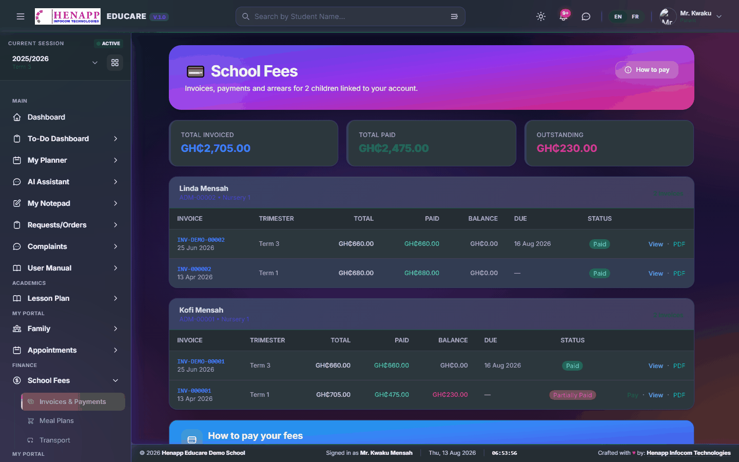 Invoices & Payments — School Fees