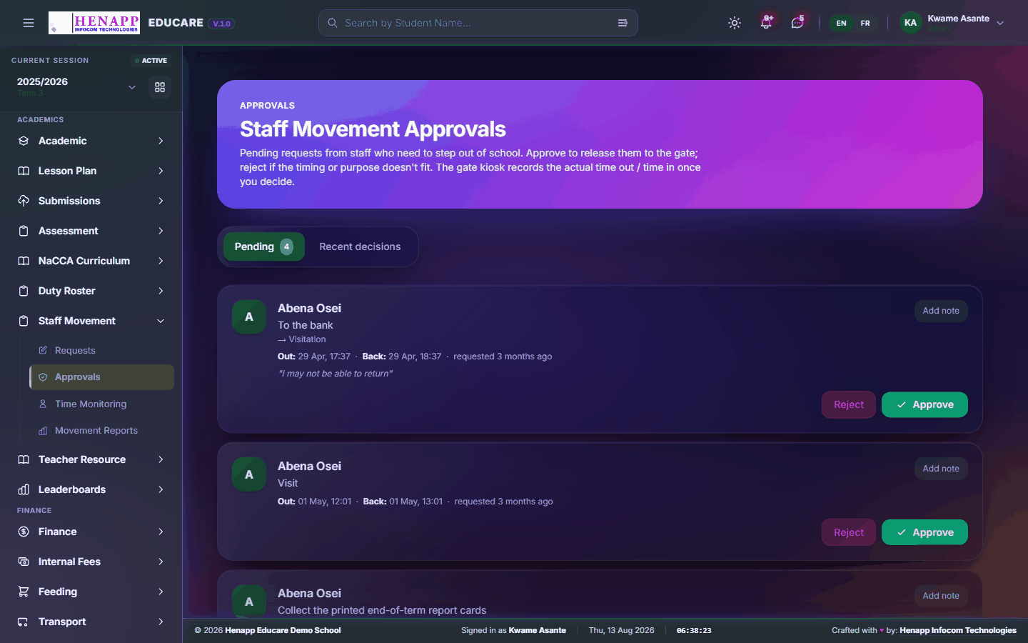 Approvals — Staff Movement